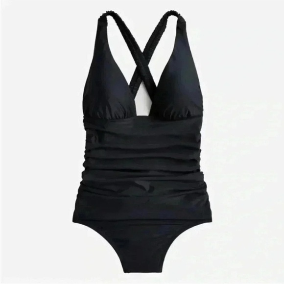 J.Crew Scrunchie-Criss Cross Strap Plunge  Onepiece Swimsuit in size 0 NEW BM430 - Picture 1 of 15